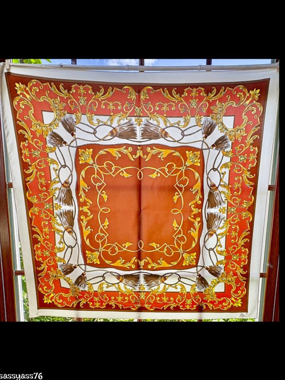 ▪️VTG▪️BERKSHIRE▪️Italian Floral Scrolls & Tassels Scarf - Picture 2 of 6